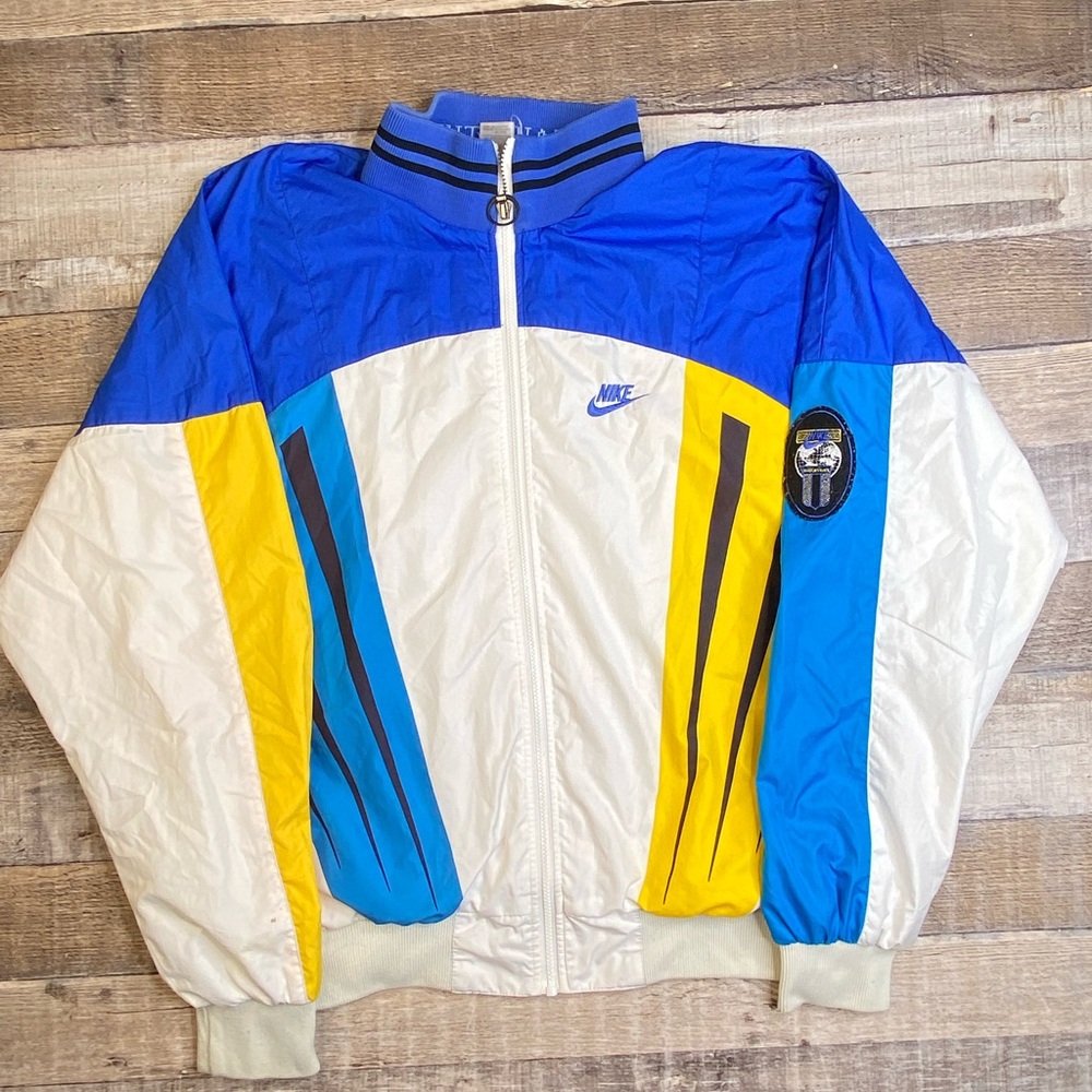 Vintage 90s Nike Men's Blue and Yellow Jacket International Lined